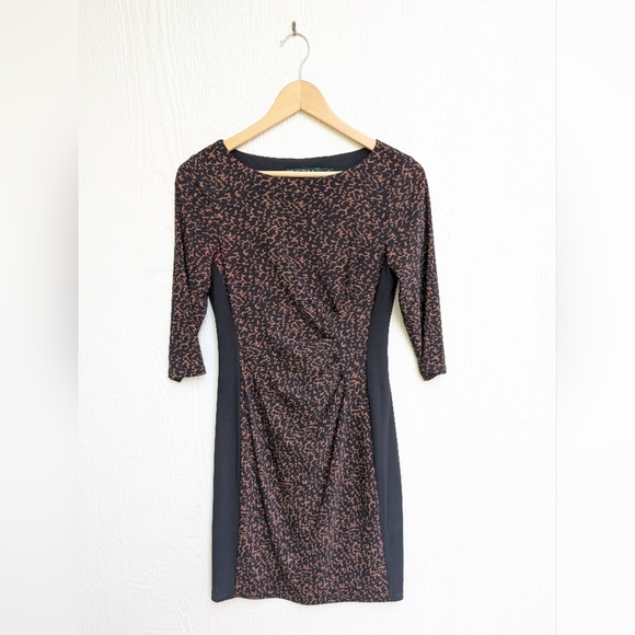 Lauren Ralph Lauren Stretchy Ruched Sheath Dress Leopard Print Size 6 Petite - Picture 1 of 4
